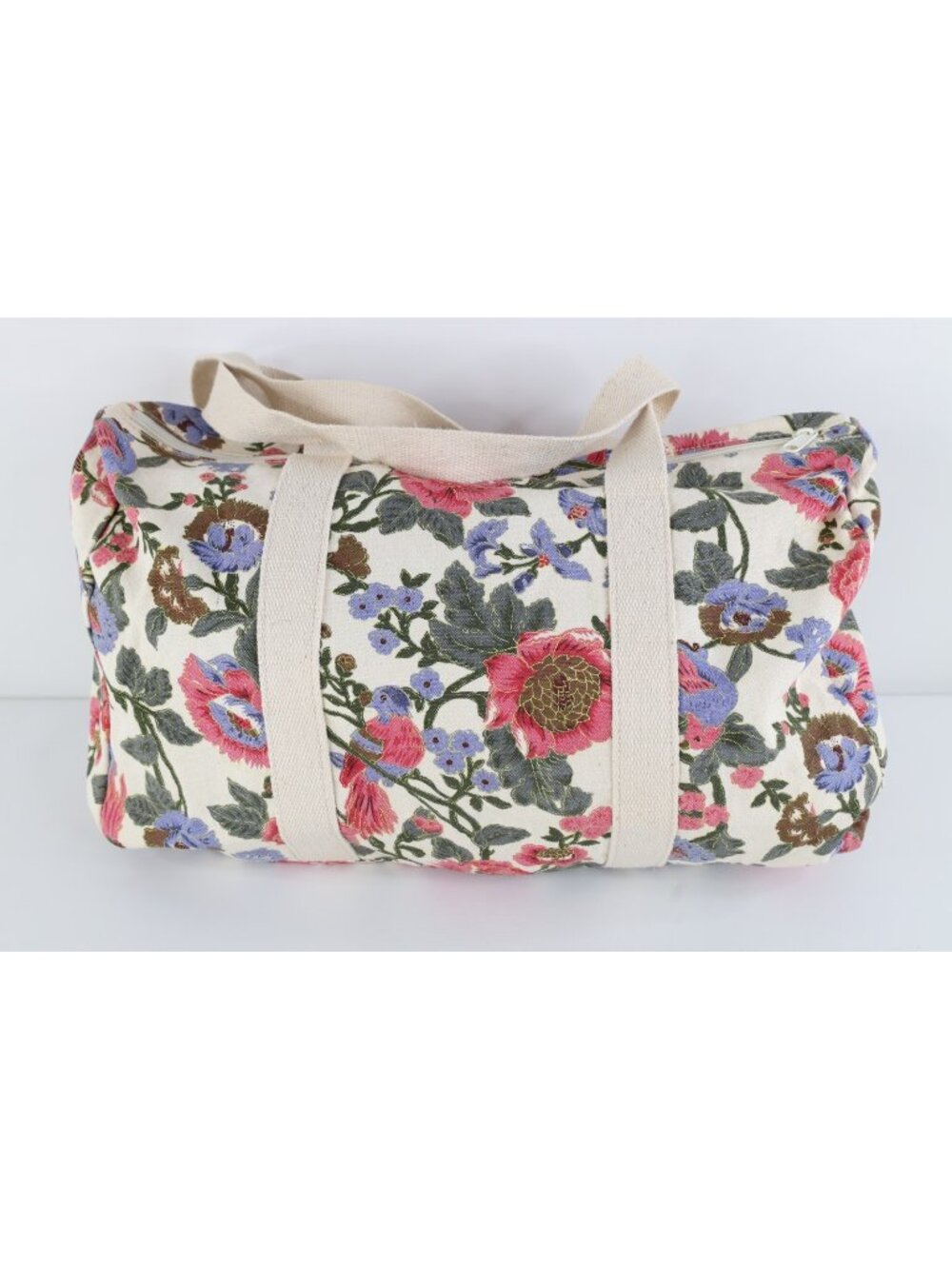 Vintage 90s Streetwear Flower Floral Bird Handled Canvas Duffel Bag Carry On